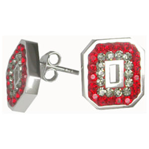 Sterling Silver Red & Gray Crystal Post Block "O" Earrings