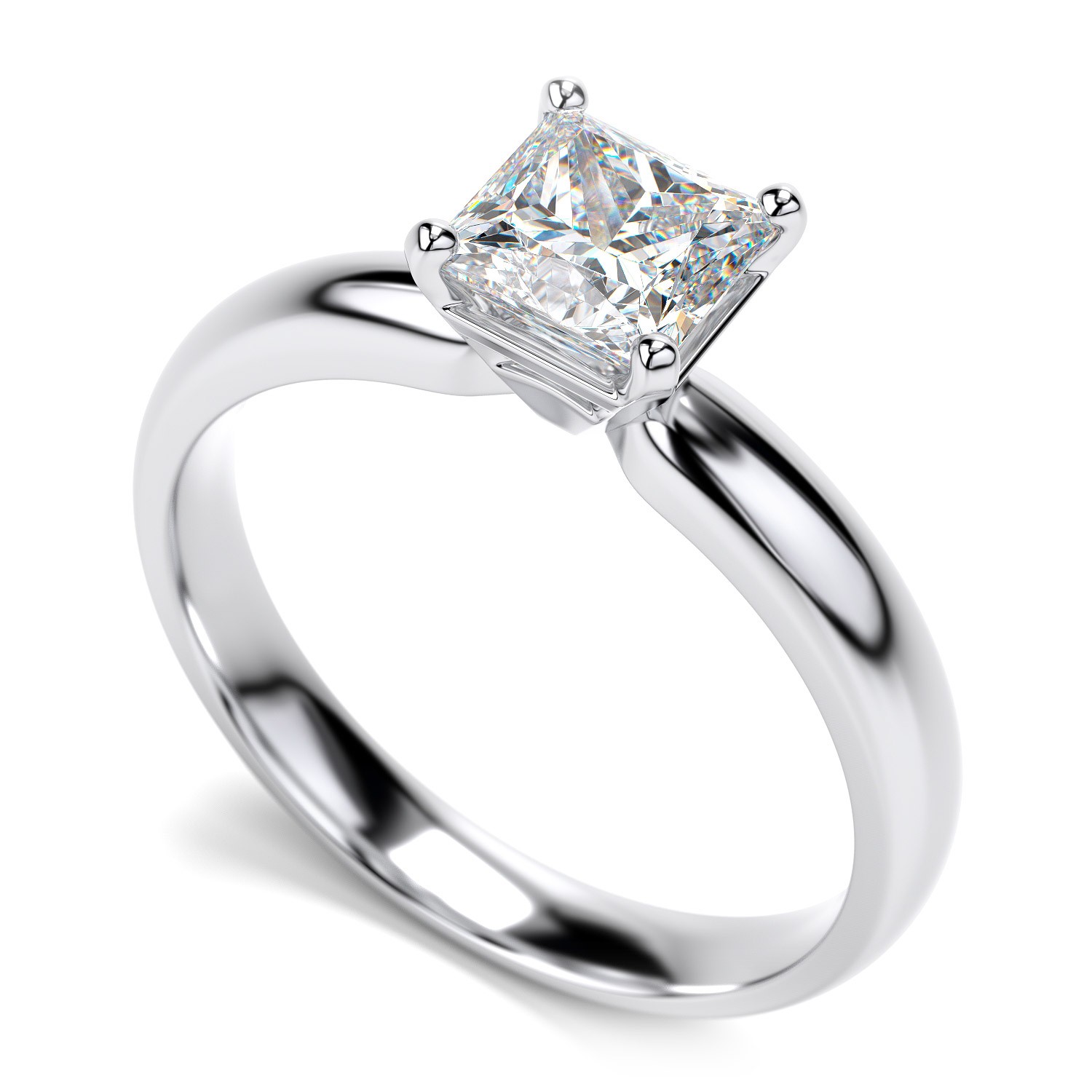 14K White  Gold  Diamond  Princess Cut Solitaire Engagement  