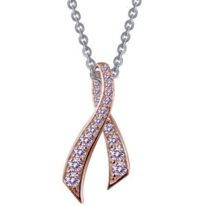 Sterling Silver Simulated Pink Diamond Ribbon Pendant with 18"