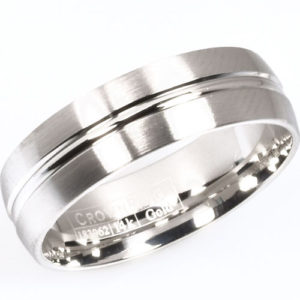 14K White Gold 6.5mm Wedding Band, High Polished and Brushed Design
