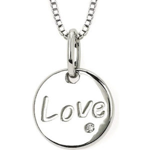 Sterling Silver .01 ct Diamond Love Pendant with 18"