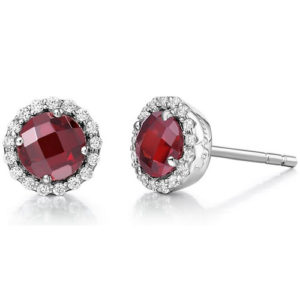 Sterling Silver Garnet and Simulated Diamond Frame Earrings