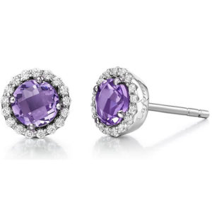 Sterling Silver Amethyst and Simulated Diamond Frame Earrings