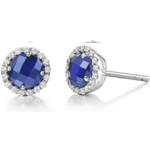 Sterling Silver Created Sapphire and Simulated Diamond Frame Earrings