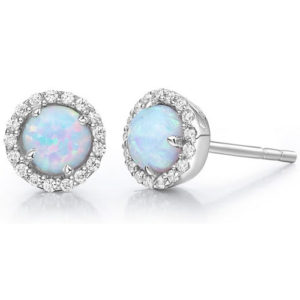 Sterling Silver Created Opal and Simulated Diamond Frame Earrings