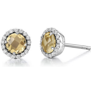 Sterling Silver Citrine and Simulated Diamond Frame Earrings