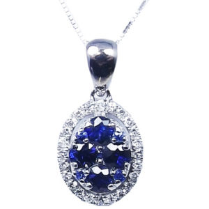 Gemstone and Diamond Pendant 14K White Gold Sapphire & Diamond Pendant, with 18" Chain