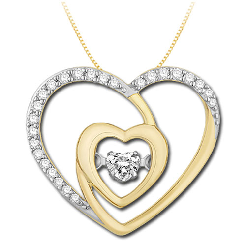 Heart 10K Yellow Gold Rhythm of Love Diamond Pendant, with 18" Chain