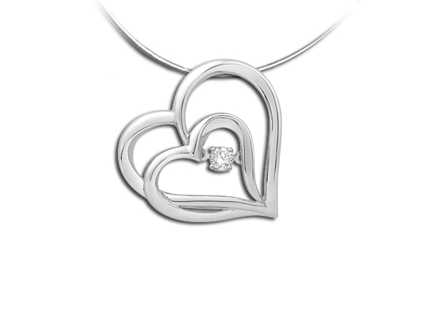 heart Sterling Silver Rhythm of Love Heart Diamond Pendant, with 18" Chain