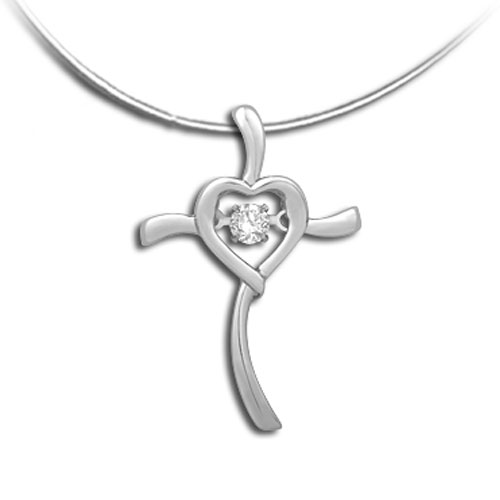 Sterling Silver Rhythm of Love Cross Diamond Pendant, with 18" Chain