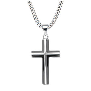 Stainless Steel Black Ion Plated Cross with 24" Chain