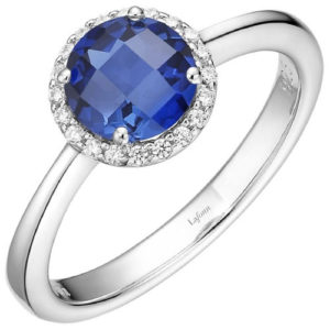 Sterling Silver Created Sapphire & Simulated Diamond Ring