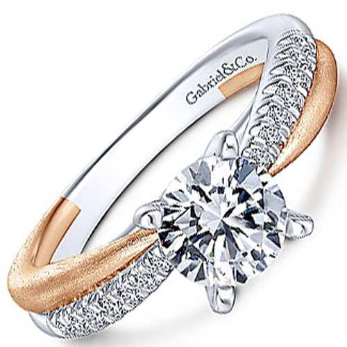 Round Twisted Diamond Engagement Ring In 14K Rose Gold