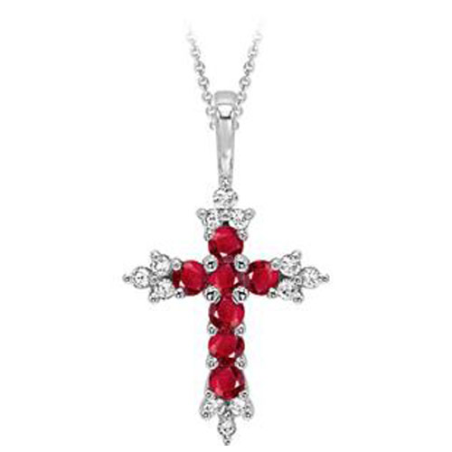 14k Yellow Gold .10 carat tw Ruby Cross Pendant with 18″ Chain