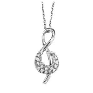 Sterling Silver Clef Diamond Pendant .16 carat tw with 18" Cable Chain
