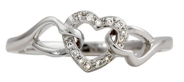 10k White Gold .20 Carat Total Weight Open Heart Ring