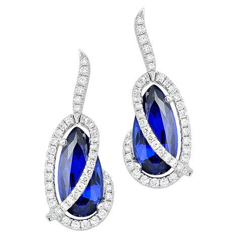 Blue Sapphire Diamond Earrings (750 White Gold)