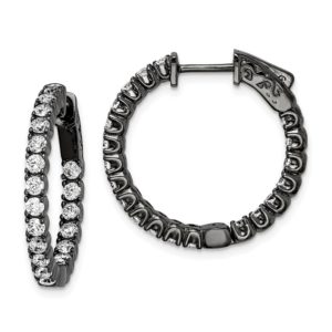 Sterling Silver Rhodium Front and Back CZ Hoops