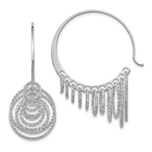 Sterling Silver Diamond Cut Circle Dangle Hoops
