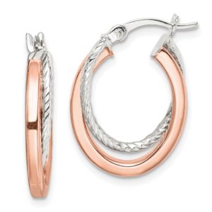 Sterling Silver Rose Plated Double Hoop Earrings