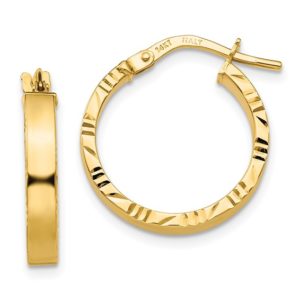 14k Yellow Gold 3mm High Polished Diamond Cut Tiny Hoops