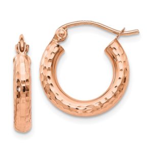 14k Rose Gold 3mm High Polished Diamond Cut Tiny Hoops