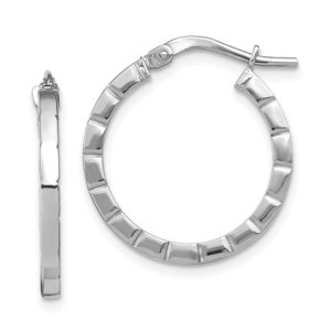 14k White Gold Striped Edge Tiny Hoops
