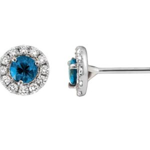 14k White Gold and 3/16 Diamond Blue Topaz Pierced Earrings
