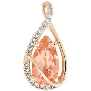 Chatham 14K Rose Gold Pendant 10X5.5 Pear Lab-grown Champangne Sapphire 1.61cts, Mined Diamonds .10ctw