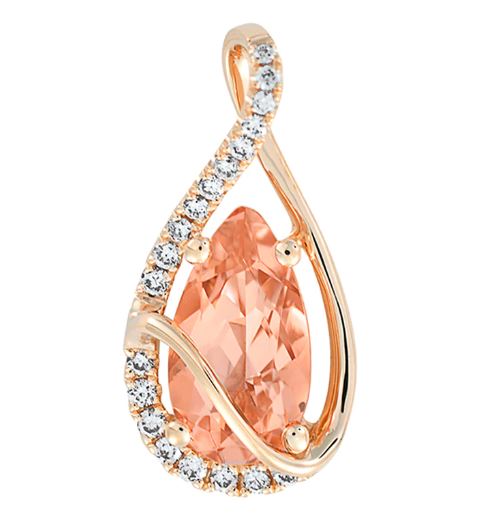 Chatham 14K Rose Gold Pendant 10X5.5 Pear Lab-grown Champangne Sapphire 1.61cts, Mined Diamonds .10ctw