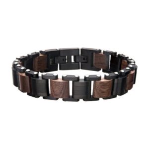 INOX Stainless Steel Walnut Wood Link Bracelet 8.25" - 7.75"