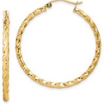 10k Yellow Gold Twisted Diamond Cut 35mm Hoop Earrings