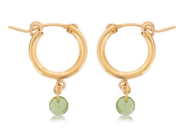 Dee Berkley Gold Filled Small Chunky Hoops with Peridot Gemstone Drop