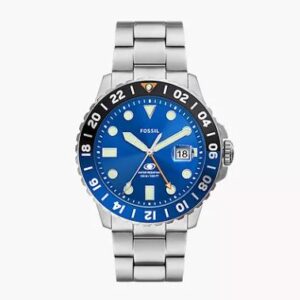 Fossil Gents Silver with Round Blude Face Watch