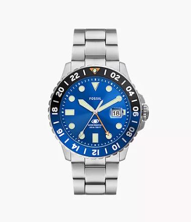 Fossil Gents Silver with Round Blude Face Watch