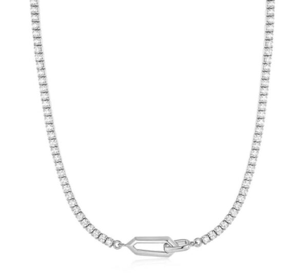 Ania Haie Sterling Silver CZ Prong Set Sparkle Chain Interlock Necklace