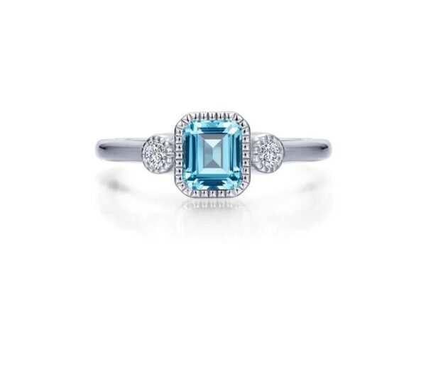 Lafonn Sterling Silver .98 ct Simulated Aquamarine March Stone Ring