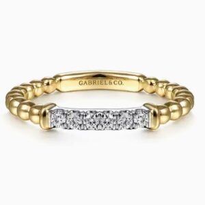Gabriel & Co. 14k White-Yellow Gold Bujukan Stackable Band with Diamond Pave' Center Bar