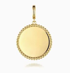 Gabriel & Co. 14k Yellow Gold Bujukan Round Personalized Medallion Pendant in size 24mm.