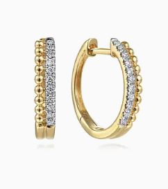 Gabriel & Co. 14k Yellow Gold Bujukan Pave' 10mm Diamond Huggie Earrings
