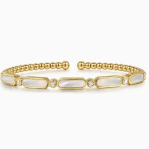 Gabriel & Co. 14k Yellow Gold Diamond and White Mother of Pearl Bangle "Bujukan Collection"