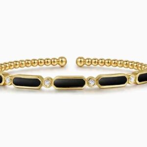 Gabriel & Co. 14k Yellow Gold Bujukan Diamond and Onyx Bangle