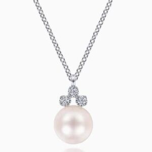 Gabriel & Co. 14k White Gold .03 ctw Diamond and Pearl Pendant Necklace