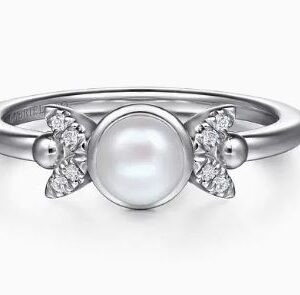Gabriel & Co. Sterling Silver Diamond Bujukan Pearl Ladies Ring