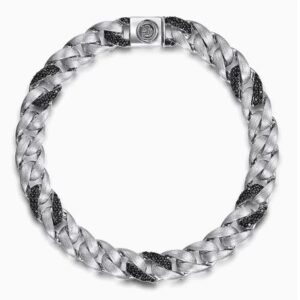 Gabriel & Co. Sterling Silver Men's Black Spinel Cuban Link Chain Bracelet