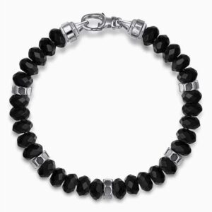 Gabriel & Co. Sterling Silver Bujukan 8mm Matte Faceted Flad Round Onyx Beaded Bracelet