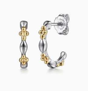 Gabriel & Co. 14k Yellow Gold & Sterling Silver Bujukan Two Tone J Hoop Earrings