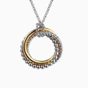 Gabriel & Co. Sterling Silver and 14k Yellow Gold Bujukan Twisted Rope Multi Circle Pendant Necklace