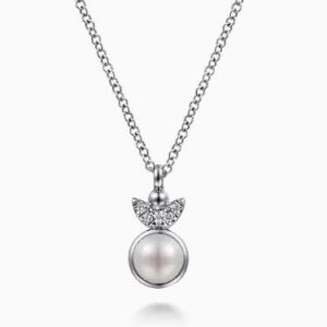 Gabriel & Co. Sterling Silver Diamond Bujukan Pearl Penant Necklace
