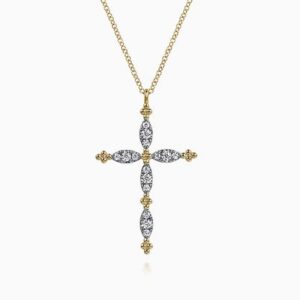 Gabriel & Co. 14k Yellow Gold Bujukan .34 ctw Diamond Cross Pendant Necklace